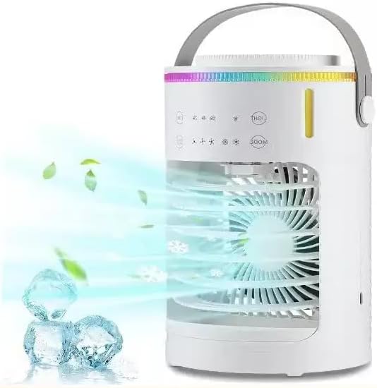 Refroidisseur d'air portable avec réservoir d'eau rechargeable, 3 niveaux de vitesse, éclairage et 3 fonctions de minuterie - Nail Gallerys