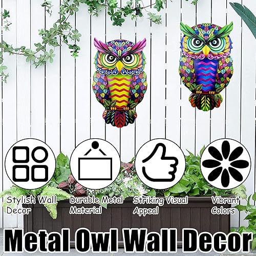 Lot de 2 décorations murales en métal en forme de hibou – Décoration murale d'extérieur unique pour la maison et le jardin, décoration à suspendre résistante aux intempéries avec crochets faciles pour - Nail Gallerys