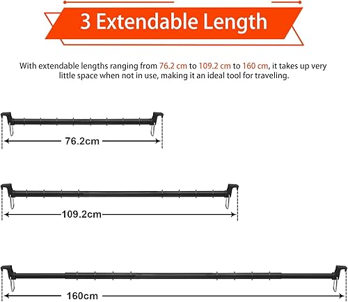 Cintre de voiture ultra-stable longueur réglable 76-160CM, Porte-manteau de voyage avec métal solide et poignées en caoutchouc pour la plupart des voitures SUV RVs Voyage de stockage sans plis - Nail Gallerys