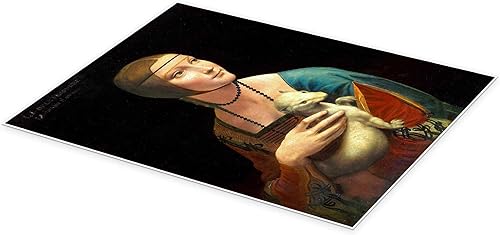 La Dame à l'hermine Poster de Leonardo da Vinci 50 x 70 cm Noir Animaux Décoration murale - Nail Gallerys
