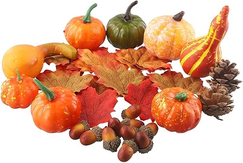 Lot de 50 citrouilles artificielles d'automne pour Thanksgiving et Halloween, récolte de fruits et feuilles d'érable - Nail Gallerys
