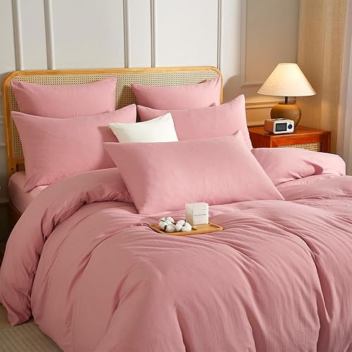 Luowei Housse de Couette Coton Rose 220x240 cm Parure de Lit Adulte Coton Douce et Douillette avec Fermeture éclair et 2 Taies d'oreiller 65 x 65cm - Nail Gallerys