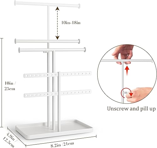 Josmimic Présentoir à Bijoux Porte-Chaînes Support de Bijoux : Grande Capacité Porte-Collier Réglable - Rangement Stable de Bijoux pour Boucles d'oreilles, Bracelets, Montres, Blanc - Nail Gallerys
