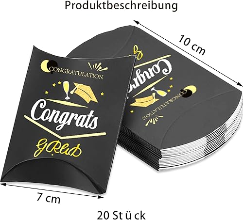 Ovanda Lot de 20 boîtes cadeaux noires pour remise de diplôme, boîtes à bonbons, boîtes cadeaux 2025 pour remise de diplôme, emballage de bonbons, boîtes à friandises, porte-bonbons - Nail Gallerys