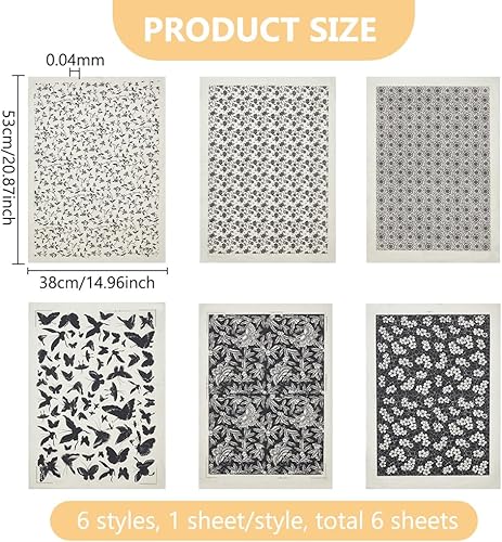 BENECREAT 6 Styles Décalcomanies de Fleurs Papier de Transfert de Poterie, Autocollant Coloré D'Art de Poterie, Papier de Fleur Sous Glaçure pour Décalcomanie en Émail de Poterie, 38x53 cm - Nail Gallerys