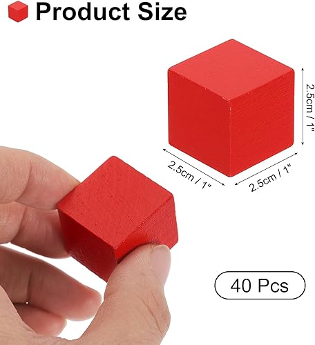 sourcing map Lot de 40 blocs de bois brut pour travaux manuels, 2,5 cm, cubes carrés vierges en bois massif pour projets de bricolage, cadeaux personnalisés, rouge - Nail Gallerys