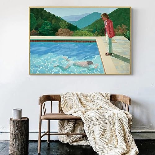 Yooyu David Hockney (Piscine avec Deux Figures) Toile Peinture Affiches Imprime Quadros Wall Art Photo pour Salon Home Decor 80x120cm(31x47in) avec Cadre - Nail Gallerys