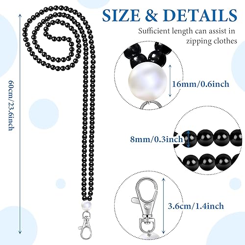 Fiada Tirette Longue en Perles Artificielles pour Fermeture Éclair de Robe et Bottes, Facilitant la Fermeture (Noir) - Nail Gallerys