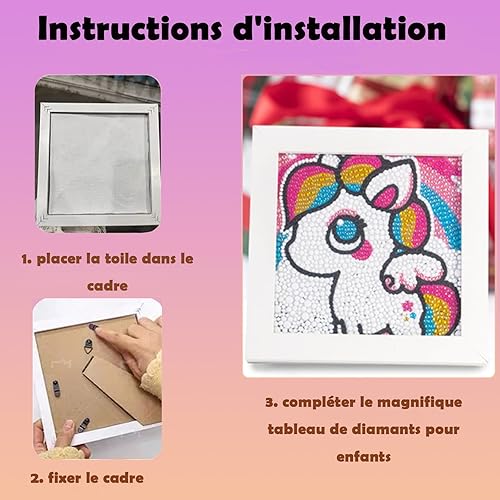TAOYAOYAO Peinture diamant pour enfants - Kit de peinture diamant avec cadre - 18 x 18 cm - Peinture par numéros - Pour filles - Nail Gallerys
