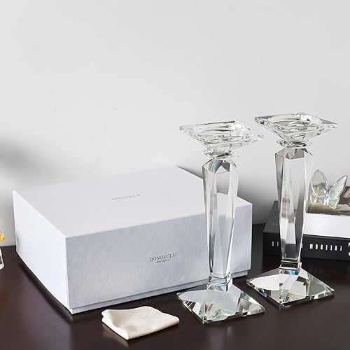 Lot de 2 bougeoirs élégants fabriqués à la main en cristal transparent – Chandeliers coniques et piliers en cristal transparent, parfaits pour les mariages, les dîners, les fêtes et la décoration - Nail Gallerys