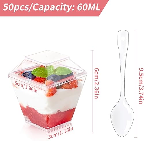 50Pcs 60ml/2oz Verrine Tiramisu avec Couvercle Verres à Dessert Reutilisable Verrine Aperitif Coupelle pour thé à la Française Anniversaire Fêtes Mariages Pique Niques pour Creabake Pudding Mousse - Nail Gallerys