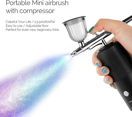 LIARTY Kit aérographe sans fil avec compresseur, kit de compresseur aérographe portable, rechargeable, pour ongles, peinture de modèle, gâteau, maquillage, Noir/Argenté - Nail Gallerys