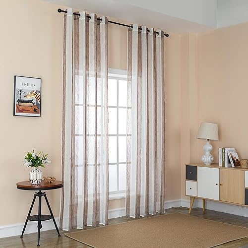 GIRASOLE HOME® Paire de rideaux filtrants semi-transparents effet lin rideau à rayures verticales pour intérieur avec œillets 2 panneaux 140 x 285 cm (marron) - Nail Gallerys