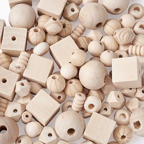 Beadthoven Lot de 150 perles en bois naturel - pour fabrication de bijoux - 9 à 25 mm - Nail Gallerys