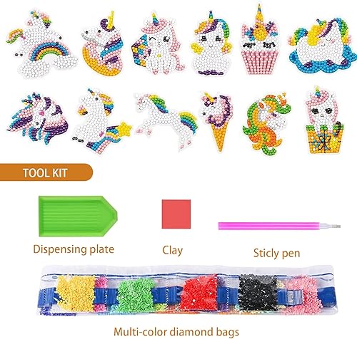 MsTeco Diamond Painting Enfant, 12 Pièces Stickers Diamond Painting Diamond Painting Kit Enfant DIY Princesse Peinture Diamant Autocollant pour Enfants et Adultes Débutants - Nail Gallerys