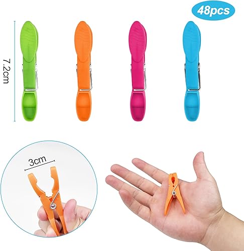 Crihovy 48 Pièces Pince à Linge Plastique, Epingle a Linge, Pinces Clips, Épingles à Linge résistant et Anti-Vent pour Les Serviettes, Vêtements, Chaussettes, Cordes à Linge, Cuisine, Bureau 4 Couleur - Nail Gallerys