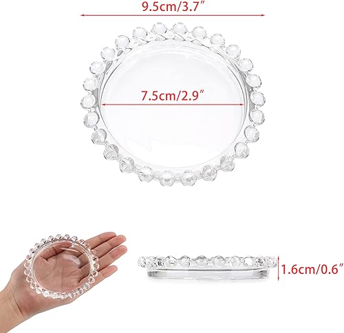 SUMTree Lot de 5 assiettes en verre transparent avec bord de perles,Pour bougie pilier,Décoration d'intérieur pour fête de mariage, dîner, événement, décoration d'intérieur, 3.5 cm de diamètre - Nail Gallerys