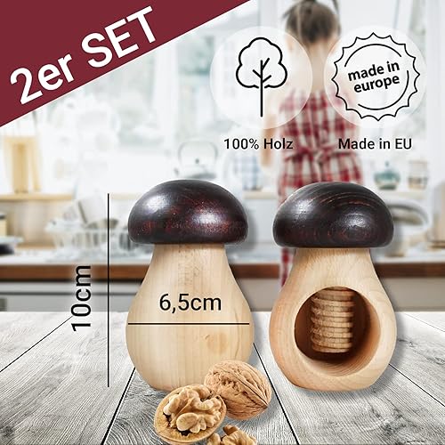 Smart Planet Lot de 2 Casse-Noix en Forme de Champignon - Cracker à Noix Rustique en Bois de hêtre Massif avec Filetage à vis - Casse-Noix décoratif - Nail Gallerys