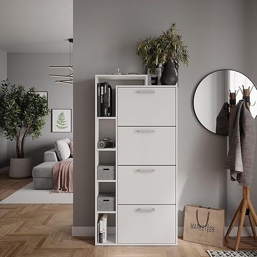 Vicco Benne à chaussures Orlando, Blanc/Sonoma, 80x166.1cm avec 4 compartiments - Nail Gallerys