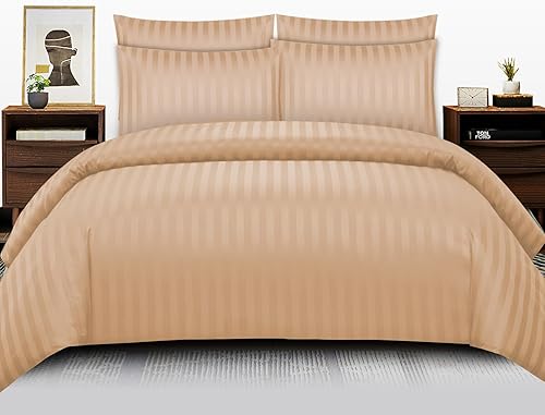 Pamposh Parure de lit en satin à rayures - Qualité hôtelière - Hypoallergénique et ultra douce - Rouge - Super King (220 x 260 cm) - Nail Gallerys