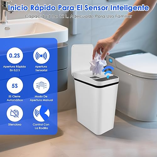 Gaethra 2 Poubelle Salle Bain, Poubelle Electrique 12 L avec capteur Automatique, 3 Modes de Fonctionnement, Poubelle Intelligente étanche et Silencieuse, pour Cuisine, Bureau, Toilette - Nail Gallerys