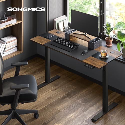 SONGMICS Bureau Assis Debout Électrique, Table Réglable en Hauteur, Mémoire 4 Hauteurs, Cadre Pliable, Montage Rapide, Dessus Épais, 140 x 60 x (72-120) cm, Marron Rustique et Noir LSD017X01 - Nail Gallerys