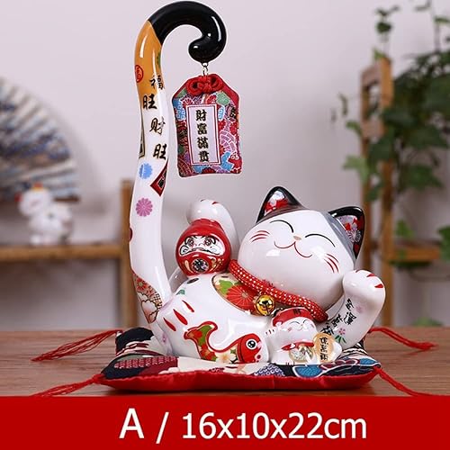 Stuurvnee 8,6 Pouces en CéRamique Maneki Porte-Monnaie Chat Chanceux Tirelire Japonais Longue Queue Chat de Fortune Feng DéCor à, A - Nail Gallerys