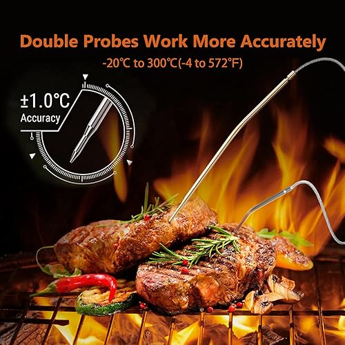 Thermomètre de Cuisine, 5 Modes Thermomètre de Cuisson Digital Numérique sans Fil pour BBQ avec Minuterie 2 Sondes Lecture Instantanée Écran LCD Thermomètre à Viande pour l'Alimentation (2 Sondes) - Nail Gallerys