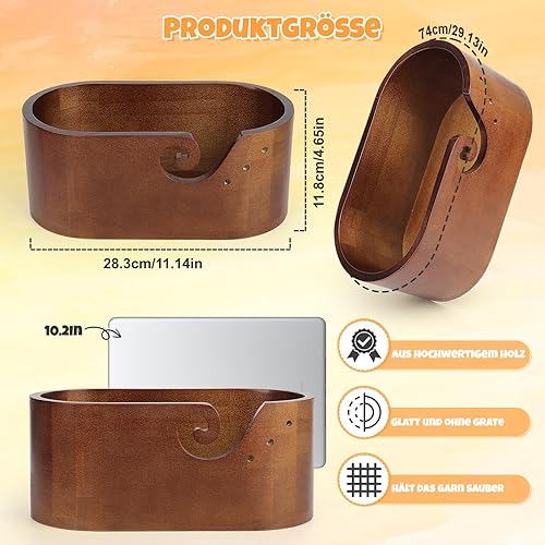 Coopay Bol à fil elliptique avec grande capacité, super grand bol en bois, fait à la main, bol à tricoter en bois lisse pour laine, pour projet de crochet et de tricot, 28,5 x 15,5 x 15 cm - Nail Gallerys