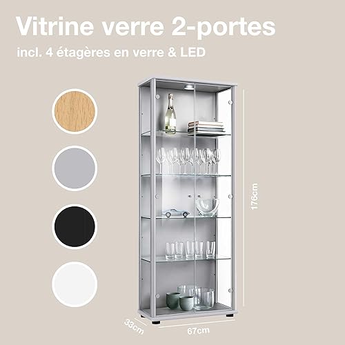 K-Möbel Vitrine en Verre Blanc (176x67x33 cm) avec 4 étagères en Verre réglables en Hauteur & LED - Modèle de Voiture Vitrine Blanche - Armoire vitrine Blanche - Vitrine de collectionneur - Nail Gallerys