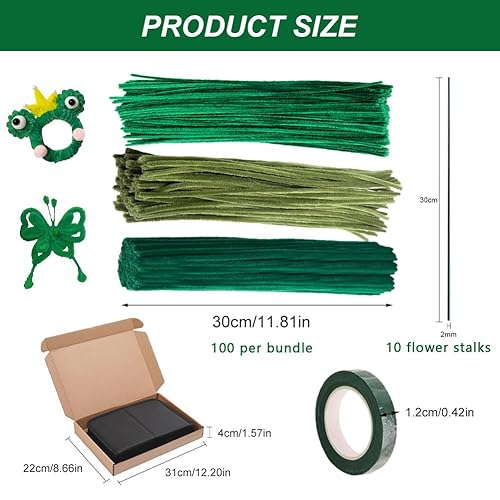 300 Pièces Fil Chenille, Kit Bouquet Cure Pipe Chenille, Creative Fil Chenille, Avec 1Ruban Adhésif De Fleuriste Et 10 Tige Fleur, Pour Décorations Et Artisanat Créatif Creatifs,Diy, 30 * 0.6 Cm - Nail Gallerys