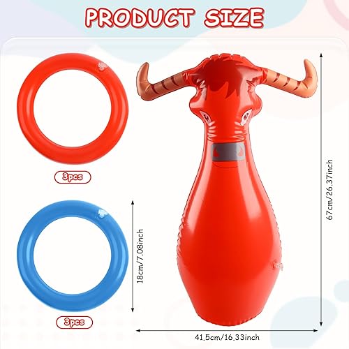 JWTRSVTY Jeu De Lancer De Taureau Gonflable, Jeu Lancer Anneaux Bulls, Lancer Vache Gonflable Ring Toss Game, avec 1 Gonflables Taureau Rouge+6 Anneaux, Pour Western Cowboy Thème Fête Accessoires Déco - Nail Gallerys