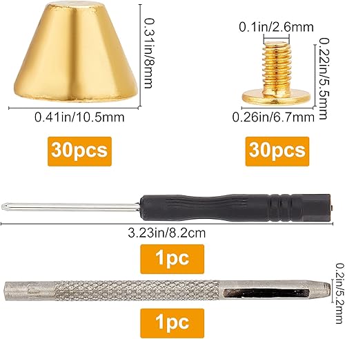 GORGECRAFT 30 Ensembles de Goujons à Pointes Rivetées de 10.5x8 mm avec Tournevis et Outil de Perforation Kit de Goujons et Pointes Punk pour Vêtements Chaussures Cuir Artisanat Ceintures, Gunmetal - Nail Gallerys