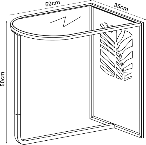 [en.casa] Table d'Appoint avec Plateau en Verre Bout de Canapé avec Motif Feuille Petite Table Basse Élégante pour Salon Chambre Bureau Métal Verre de 4 mm 50 x 50 x 35 cm Noir - Nail Gallerys