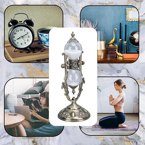 Sablier Vintage de 15 Minutes, Sablier Vintage avec Sable Rotatif, Horloge de Bureau Décorative en Relief Gravée de 15 Minutes pour Le Bureau et la Maison (Couleur étain pâle) - Nail Gallerys