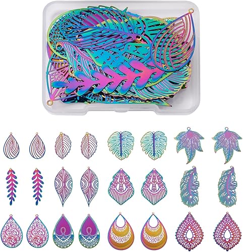 Pandahall Lot de 24 grands pendentifs en acier inoxydable en forme de goutte d'eau gravé pour la fabrication de bijoux - Nail Gallerys