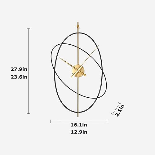 Horloge murale moderne, grande horloge murale avec pointeur en métal, silencieuse, sans tic-tac, pour salon, décoration d'intérieur, chambre, cuisine, bureau, 41,9 x 70,9 cm (27,9 pouces), noir et or - Nail Gallerys