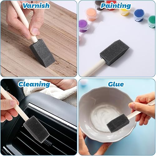 Tyqour Lot de 10 pinceaux en mousse avec manche en bois - Pour peinture et dessin - Pour enfants et adultes - Nail Gallerys