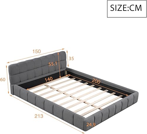 DULRLLY Bubble Lit double rembourré, 180 x 200 cm, avec espace de rangement hydraulique, fonction de charge USB et éclairage LED, cadre de lit avec sommier à lattes, coffre de rangement, pour - Nail Gallerys