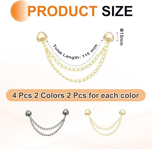 QUARKZMAN Lot de 4 Pinces à Vêtements Magnétiques En Forme de Cœur avec Chaîne, Aimants pour Hijab, pour Vêtements, Foulards et Pantalons, Broches, Or/Noir - Nail Gallerys