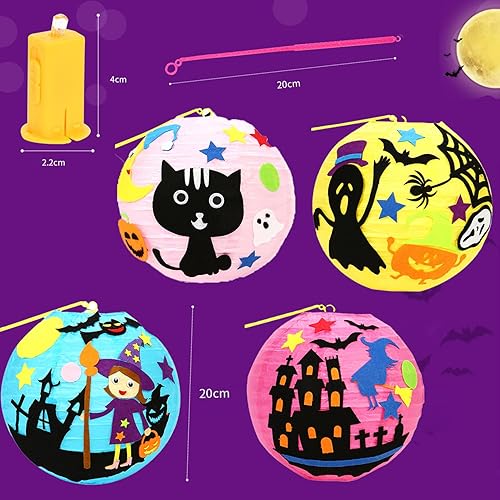 4 Pièces Lanterne Papier Halloween,Sorcière Araignée Squelette Chauve Souris Papier Lanterne,Papier Lampion Halloween Enfant,Lampions Papier Exterieur,Lanterne Interieure Décorative Halloween - Nail Gallerys