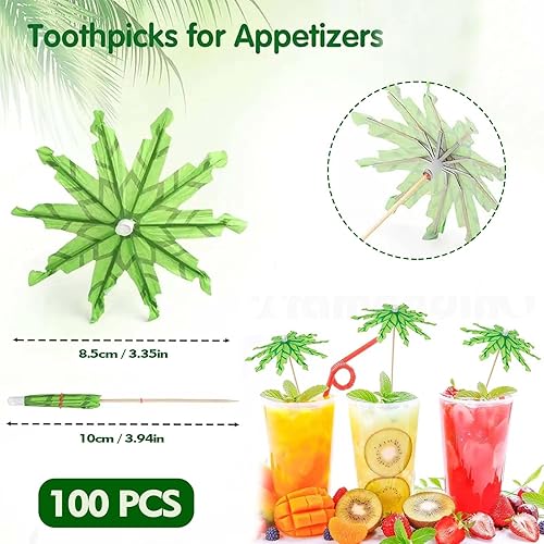 TICKLELY Cocktail Ombrelle - Petits Parasols Miniatures pour Décoration Cocktail, Parapluies à Cocktail, Cure Dent Bois, Pic Apéritif - Ensemble de 100 Pics à Cocktail Décoratifs - Nail Gallerys