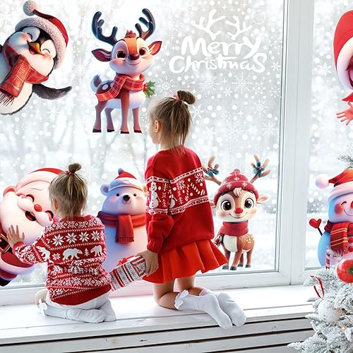 SULOLI 8 Feuilles Sticker à Effet Stéréoscopique Blanc,Noël Autocollant Fenêtre Réutilisable,Stickers Noël Fenetre PVC,Bonhomme de Neige,Père Noël,Renne - Nail Gallerys