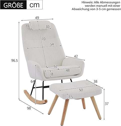 Merax Fauteuil à bascule avec tabouret, fauteuil de relaxation avec dossier haut, accoudoirs et appuie-tête, fauteuil de lecture moderne avec patins en bois, fauteuil de salon rembourré, pour chambre - Nail Gallerys