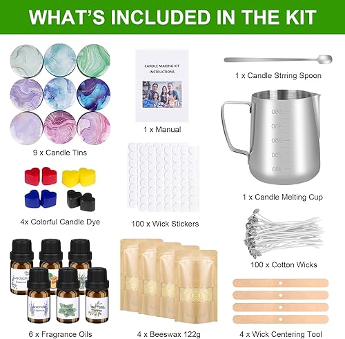 LFENYIGI Kit de fabrication de bougies à faire soi-même pour enfants et débutants, contient de la cire d'abeille, des essentiels, des colorants, et plus encore accessoires de fabrication de bougies - Nail Gallerys