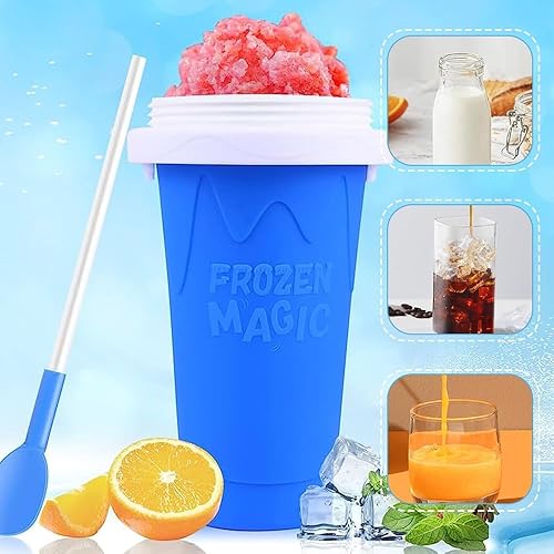 KTW1A3 Slushy Maker Cup, 300ml Frozens Squeeze Cup en Silicone Avec Paille et Cuillère 2 en 1, Slushy Maker Becher, Slush eis Becher Pour Faire de La Glace Soi-même (Bleu) - Nail Gallerys
