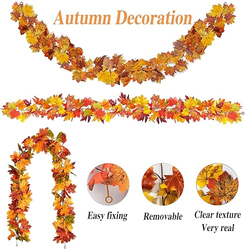 RHQFDM 2 Pcs Guirlande de Feuilles D'érable Artificielles Plantes Feuilles D'érable en Plastique 178cm Fausse Plante pour la Maison,l'hôtel,Le Bureau,Le Mariage,Le Jardin,avec Crochet Auto-Adhésif 1 - Nail Gallerys