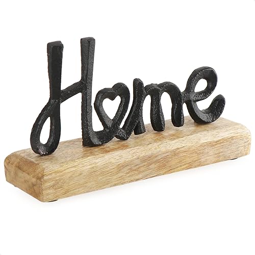 com-four® Présentoir décoratif Home - Lettrage en métal sur Socle en Bois de manguier - Lettrage décoratif à Poser (Noir Marron) - Nail Gallerys