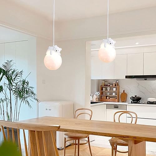 UTZERO Lampe Suspendue de Lapin de Sommeil de Bande Dessinée de Boule de Lune D'Impression 3D Illuminant Le Lustre Mignon D'Ours Pour Les Enfants Planet Suspension Pour La Chambre Des Enfants 3 Lumièr - Nail Gallerys