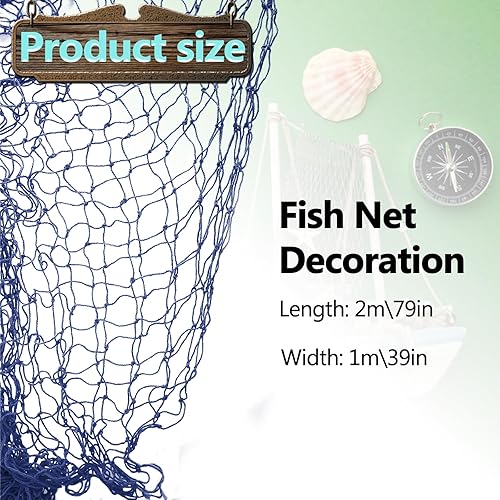 Lot de 1 filet de poisson décoratif pour fête, en coton naturel, décoration de fête pour fête pirate, Luau Tropical Nautique Plage Plage Nautique Accessoire de fête en coton à thème nautique (bleu - Nail Gallerys